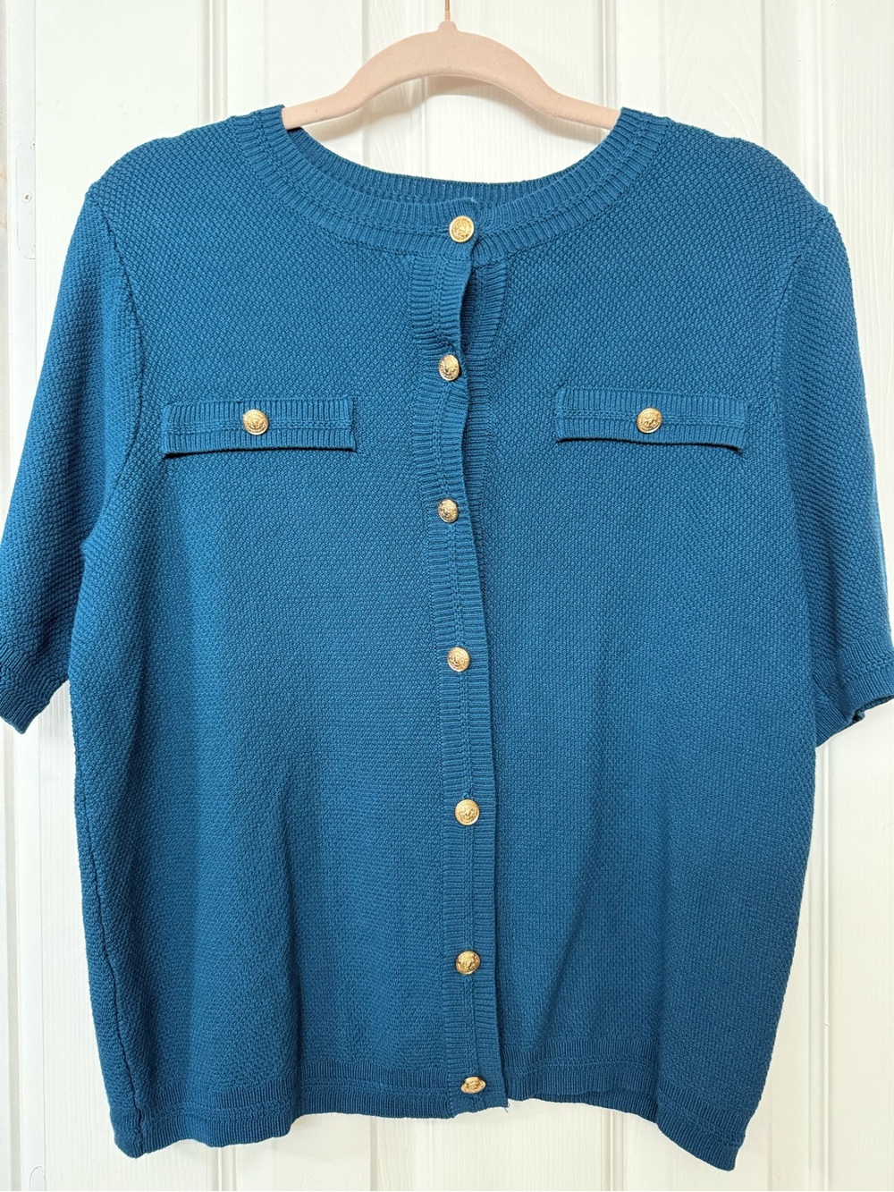 Pretty Garden Classic Teal Short-Sleeve Button Cardigan Sz Med (0227)